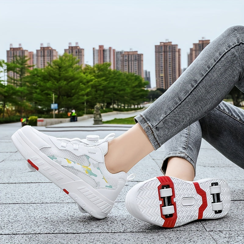 Girl's Roller Shoes with Rotating Buckle and Detachable Wheel Skate Sneakers