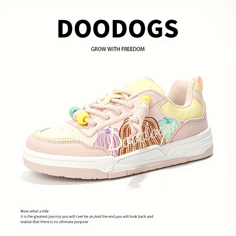 DOODOGS Girl's Skate Shoes Comfy Non Slip Casual Lace Up Sneakers