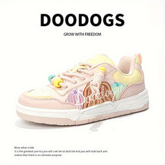 DOODOGS Girl's Skate Shoes Comfy Non Slip Casual Lace Up Sneakers