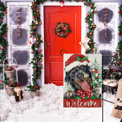Christmas Rottweiler Dog Garden Flag Xmas Puppy Santa Hat Candy Cane Bow