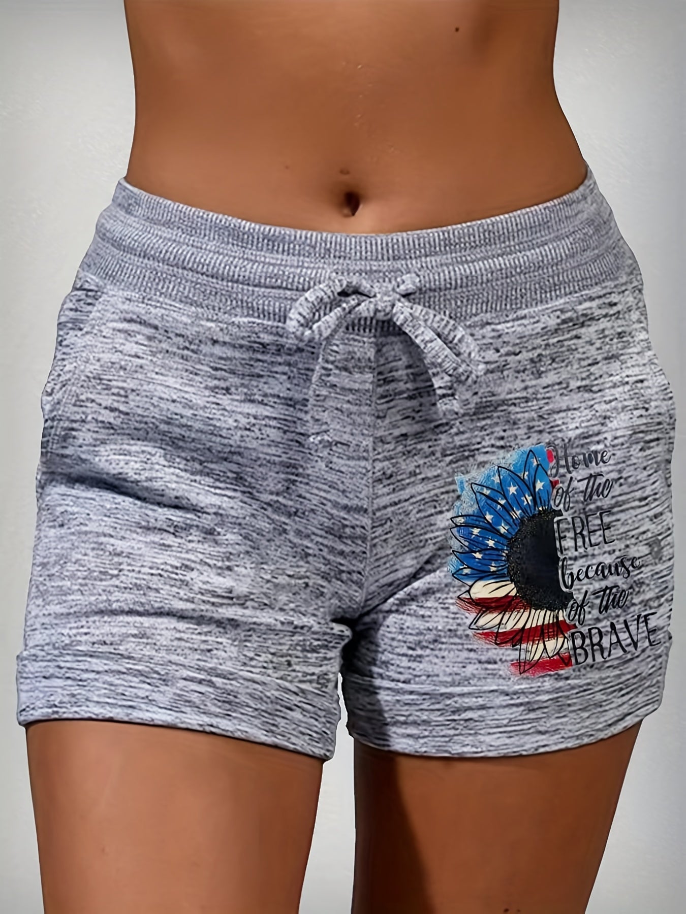 Flower & Letter Drawstring Shorts for Spring & Summer