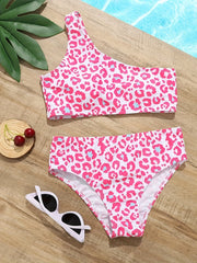 2pcs Leopard Print Swimsuit Set Girls Bikini Swimwear For Summer Beach