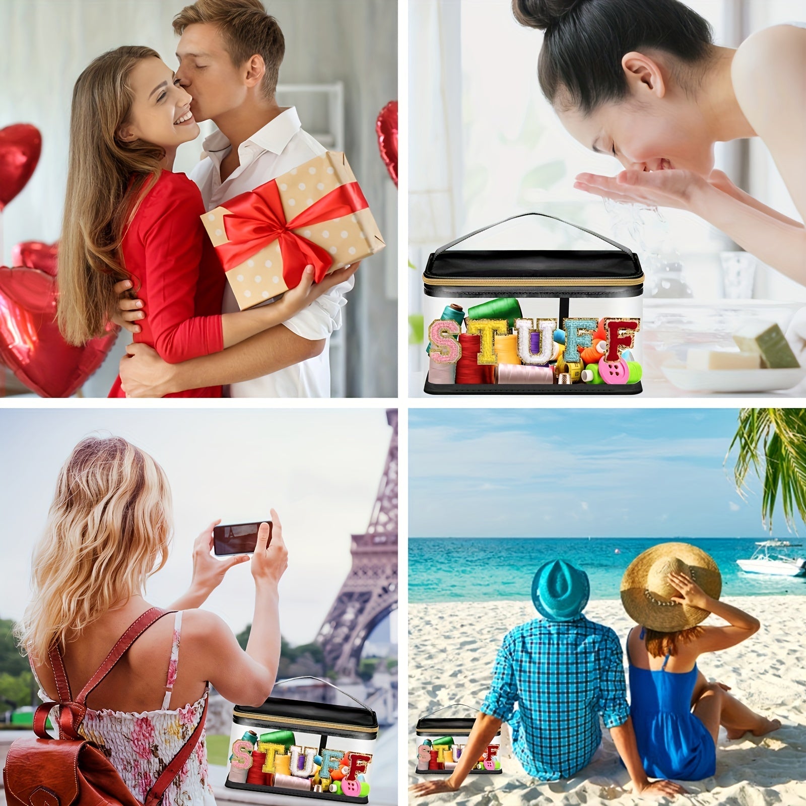 Chenille Letter Clear Makeup Bag Glitter Cosmetic Handbag