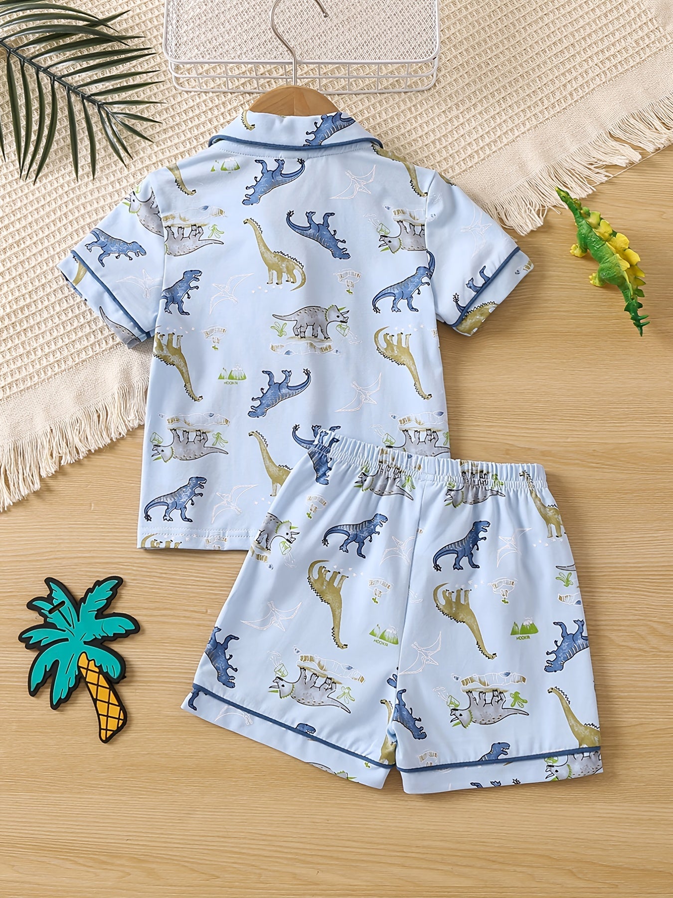 2pcs Boys Dinosaur Print Short Sleeve Pajama Set for Summer