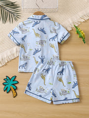 2pcs Boys Dinosaur Print Short Sleeve Pajama Set for Summer
