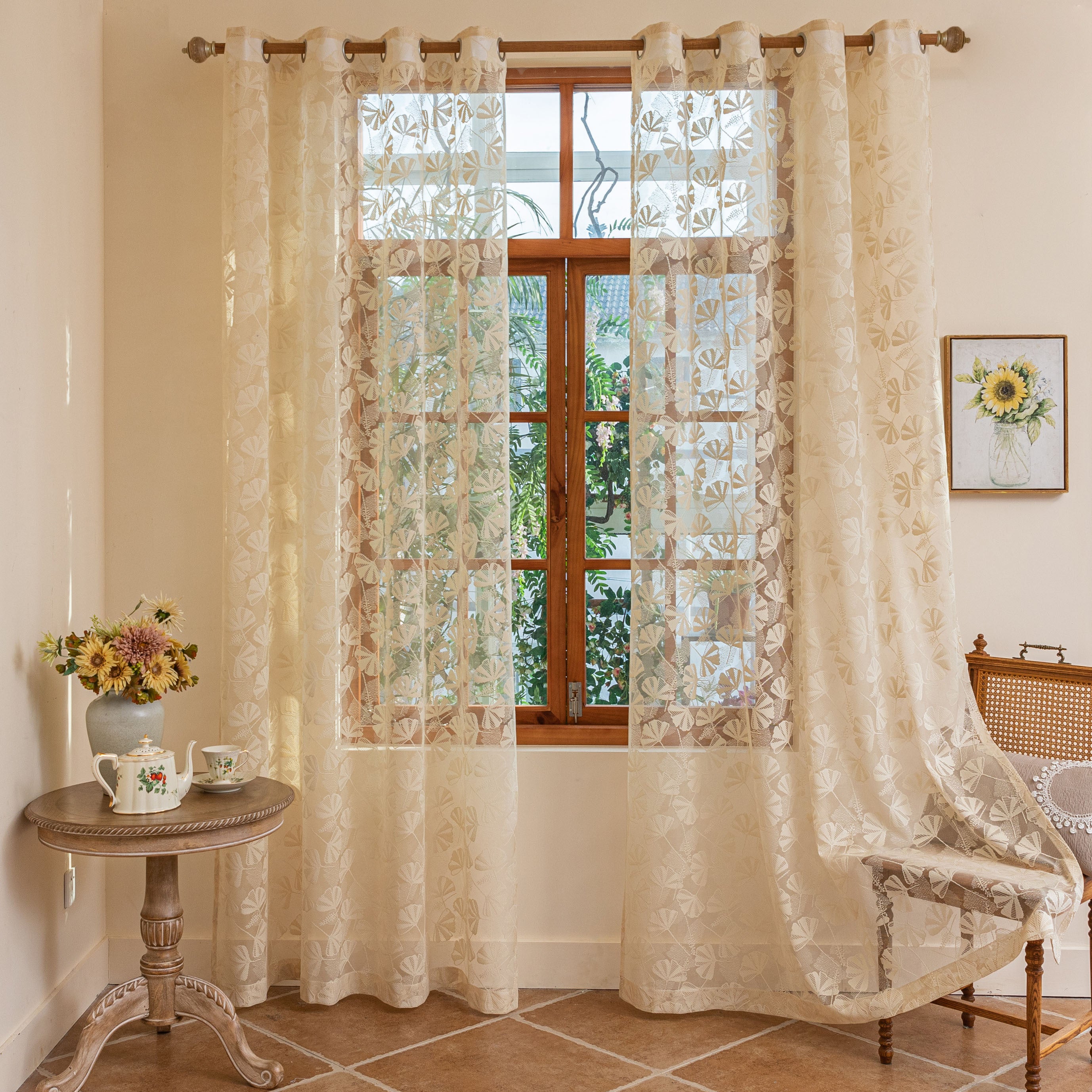 Ginkgo Leaf Curtain Grommet Top Curtain For Home Decor