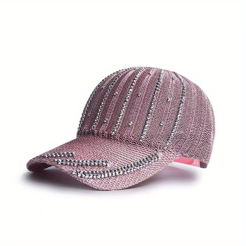 Striped Rhinestone Baseball Cap Hip Hop Knitted Sun Hat