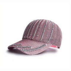 Striped Rhinestone Baseball Cap Hip Hop Knitted Sun Hat