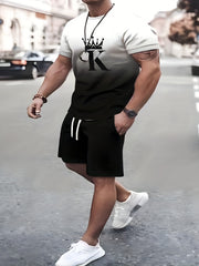 Men's Ombre Casual T-shirt & Shorts Set - Summer Fashion