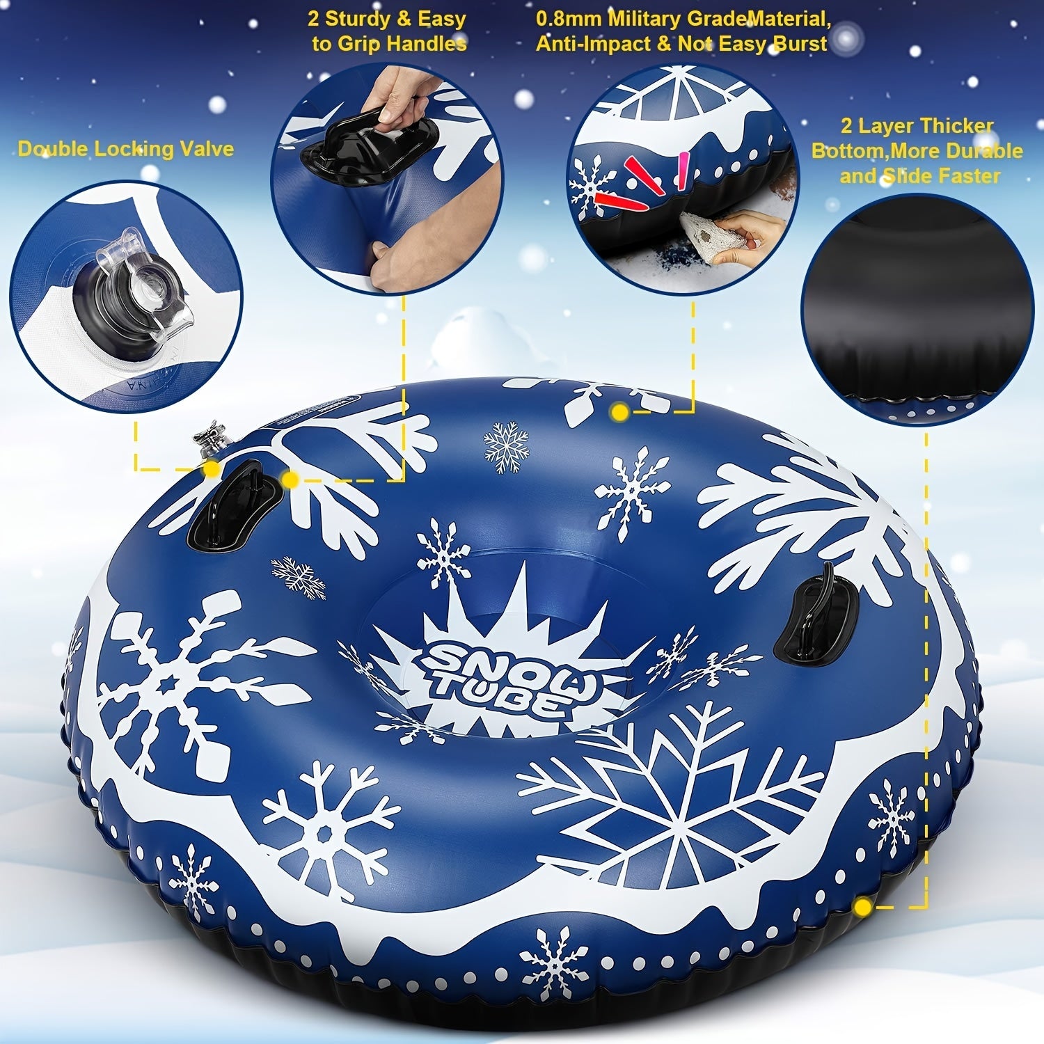 1pc Inflatable Snow Tube Heavy Duty Winter Outdoor Fun Snow Toy
