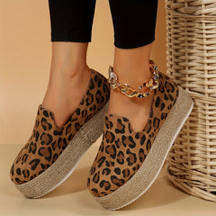 Leopard Print Espadrille Slip On Platform Loafers