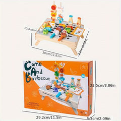 Kids Wooden BBQ Grill Set Backyard Camping Realistic Food Toy Gift