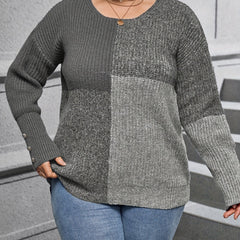 Colorblock Button Decor Casual Sweater