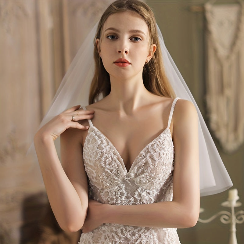Double Layer Short Head Veil With Comb Mesh Veil Wedding Hair Accessories