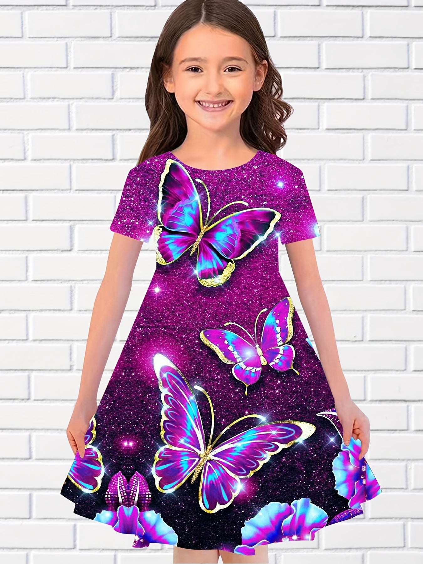 Sequin Butterfly Night Graphic Dress Girls Party