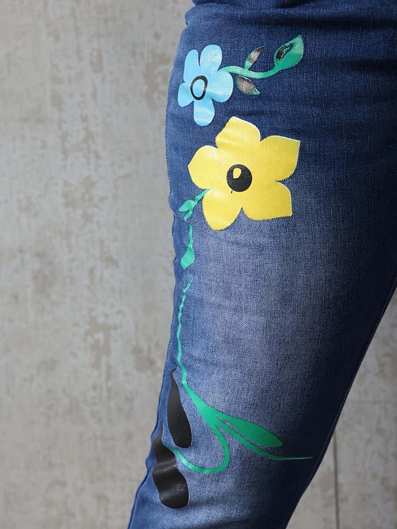 Floral Print High Stretch Denim Pants