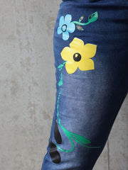 Floral Print High Stretch Denim Pants