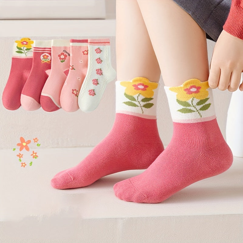 Girl's Cartoon Floral Knitted Socks Cotton Soft Crew Socks