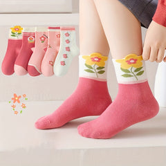 Girl's Cartoon Floral Knitted Socks Cotton Soft Crew Socks
