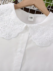 Toddler Girls Shirt Puff Sleeve Doll Collar Button Down Short Sleeve Blouse