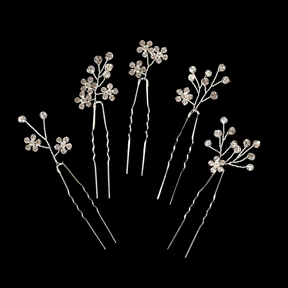 5pcs Rhinestone Flower Hair Pin Non Slip Hair Styling Accessory