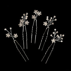5pcs Rhinestone Flower Hair Pin Non Slip Hair Styling Accessory