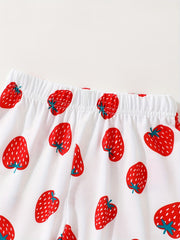 2pcs Strawberry Pattern Kid's Pajamas Set Comfy Casual PJ Set Girl's Loungewear