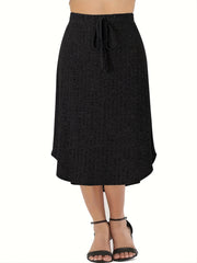 Solid Elastic Waist Skirt Casual High Waist Skirt For Spring & Summer