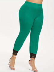 Casual Leggings Women's Plus Contrast Lace Trim Skinny Leggings