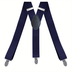 Men's Y Back Suspenders 3-Wide Adjustable Solid Straight Heavy Duty Clip