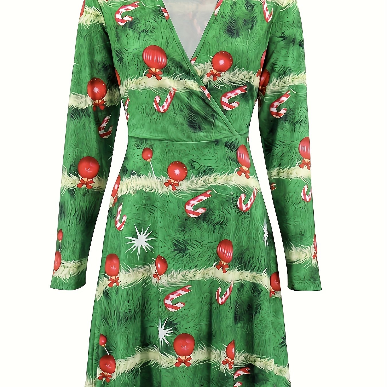Women's Plus Christmas Tree Print A Line Dress