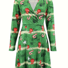 Women's Plus Christmas Tree Print A Line Dress