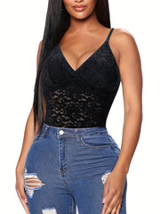 Lace Stitching Shaping Bodysuit V Neck Tummy Control Slimmer Slip