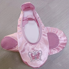 Girls Satin Ballet Dance Shoes with Sequins Embroidery