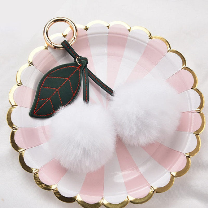 Fluffy Cherry Keychain for Car or Handbag
