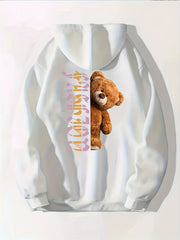 Teddy Bear Print Zip Up Hoodie for Women