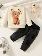 Baby Boys Bear Print Sweatshirt And Jeans Set