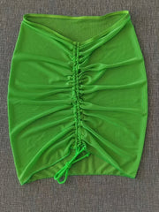 Drawstring Cover Up Skirt Semi Sheer High Stretch Sexy Beachwear