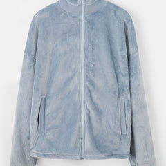 Warm Teddy Jacket Pockets High Neck Casual Outerwear For Winter & Fall