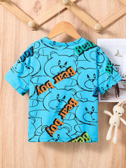 Bear Print Loose Short sleeved T shirt For Baby Boys