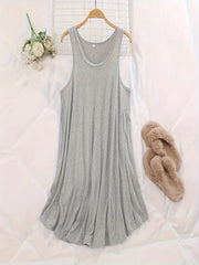 3 Pack Plus Size Lounge Dress Set Women's Plus Solid Round Neck Plain Tank