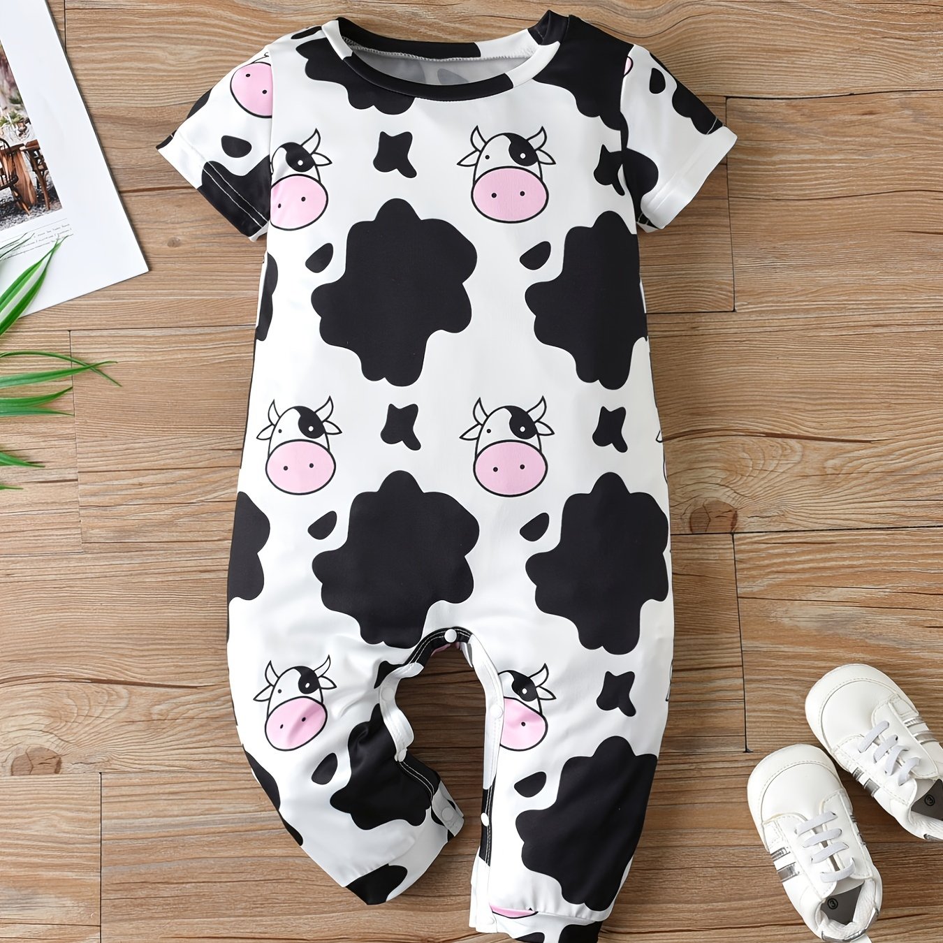 Cow Print Romper Short Sleeve Jumpsuit for Baby Boys and Girls