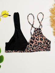 Leopard Print Bikini Top V Neck Beachwear Swimwear