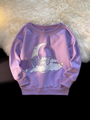 Girls Clouds Moon Print Long Sleeve Sweatshirt Kids Clothes