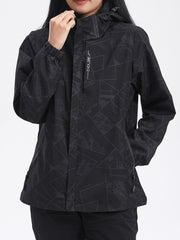 Women's Geometric Pattern Windproof Jacket for Hiking