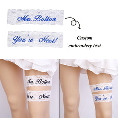 2pcs Personalized Embroidered Lace Wedding Leg Rings Bridal Leg Rings Name Custo