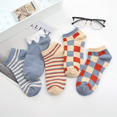 5 Pairs Striped & Plaid Ankle Socks Low Cut Women's Stockings