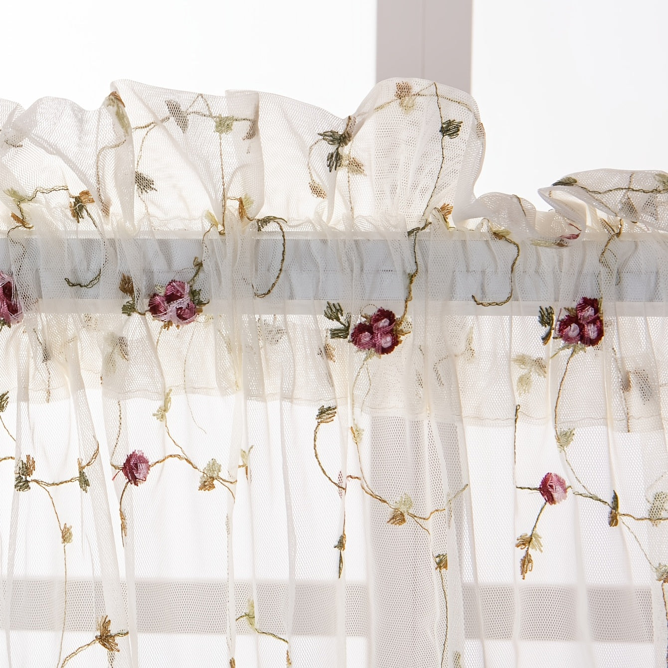 Pastoral Beige Embroidered Sheer Curtain