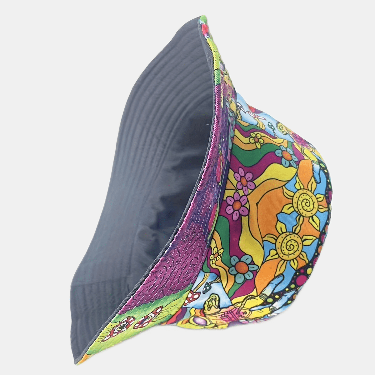 Boho Cartoon Print Bucket Hat Purple Mushroom Vintage Block Basin Hat