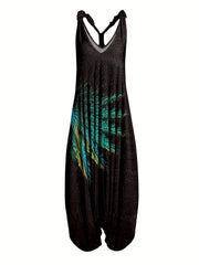 Graphic Print V Neck Jumpsuit for Women